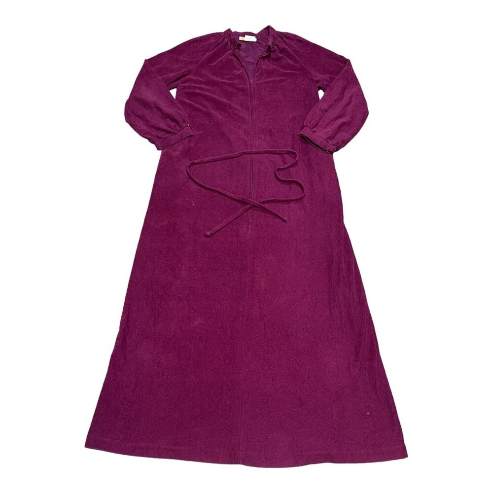 Vintage Loungees Purple Maroon Robe Housecoat Velvet Red Zipper Small Medium REA